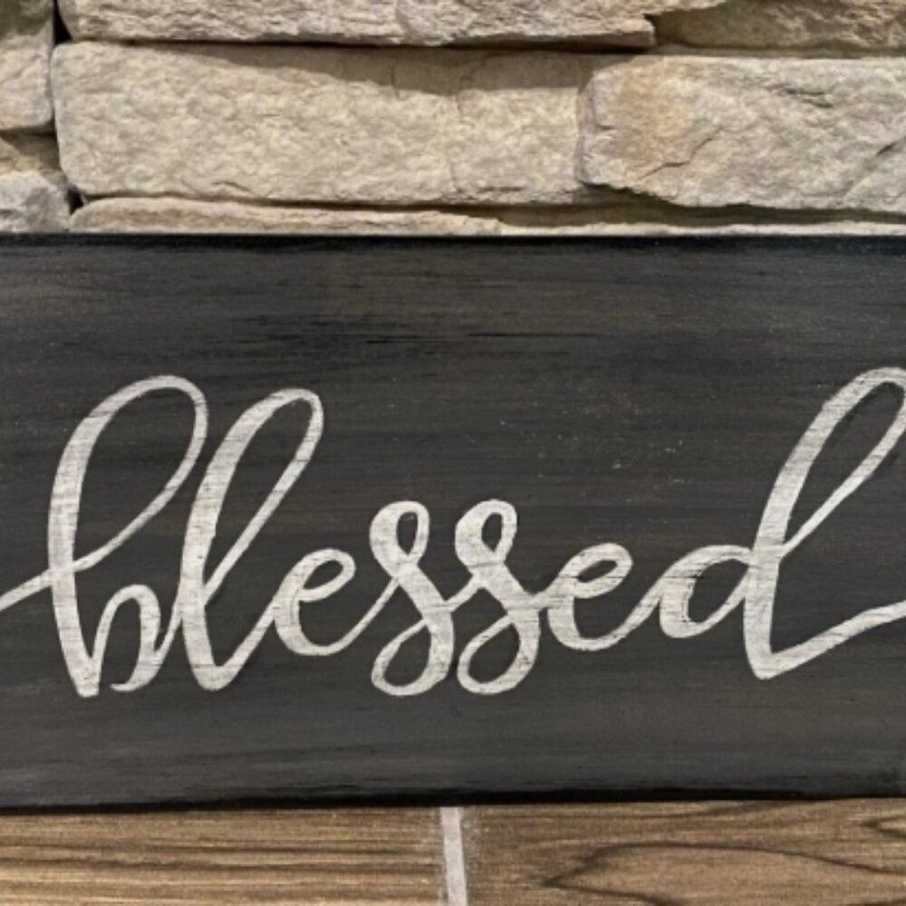 Primitive Gray Blessed handmade country porch Farmhouse decor Sign